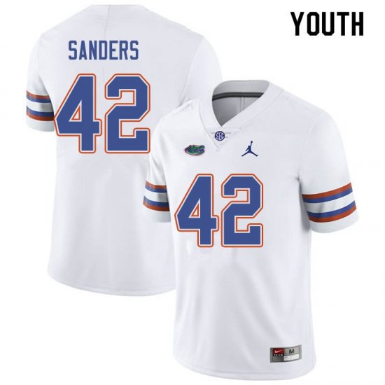 Youth Florida Gators #42 Umstead Sanders NCAA Jordan Brand White Authentic Stitched College Football Jersey SVN7462DD